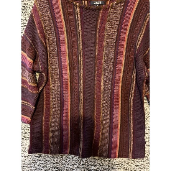 Chaps Women's Size L Tunic Sweater Southwestern Striped Faux Leather Trim Purple - Picture 2 of 12